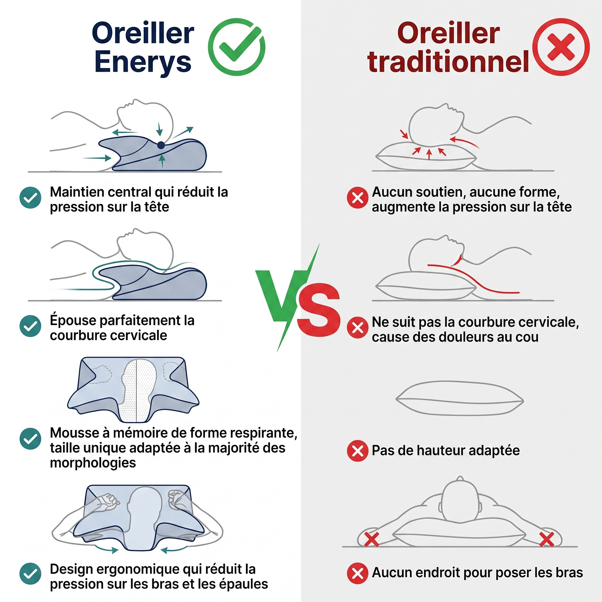 Oreiller ergonomique - Enerys Home